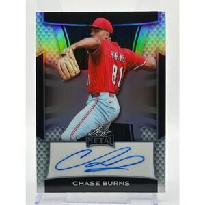 2025 Leaf Metal Chase Burns Prismatic Silver Holo Auto 27/35 SP Cincinnati Reds